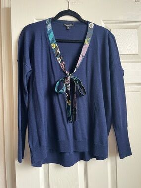 Jcrew x Abigail Borg Merino Wool Sweater with Silk Floral Ribbon